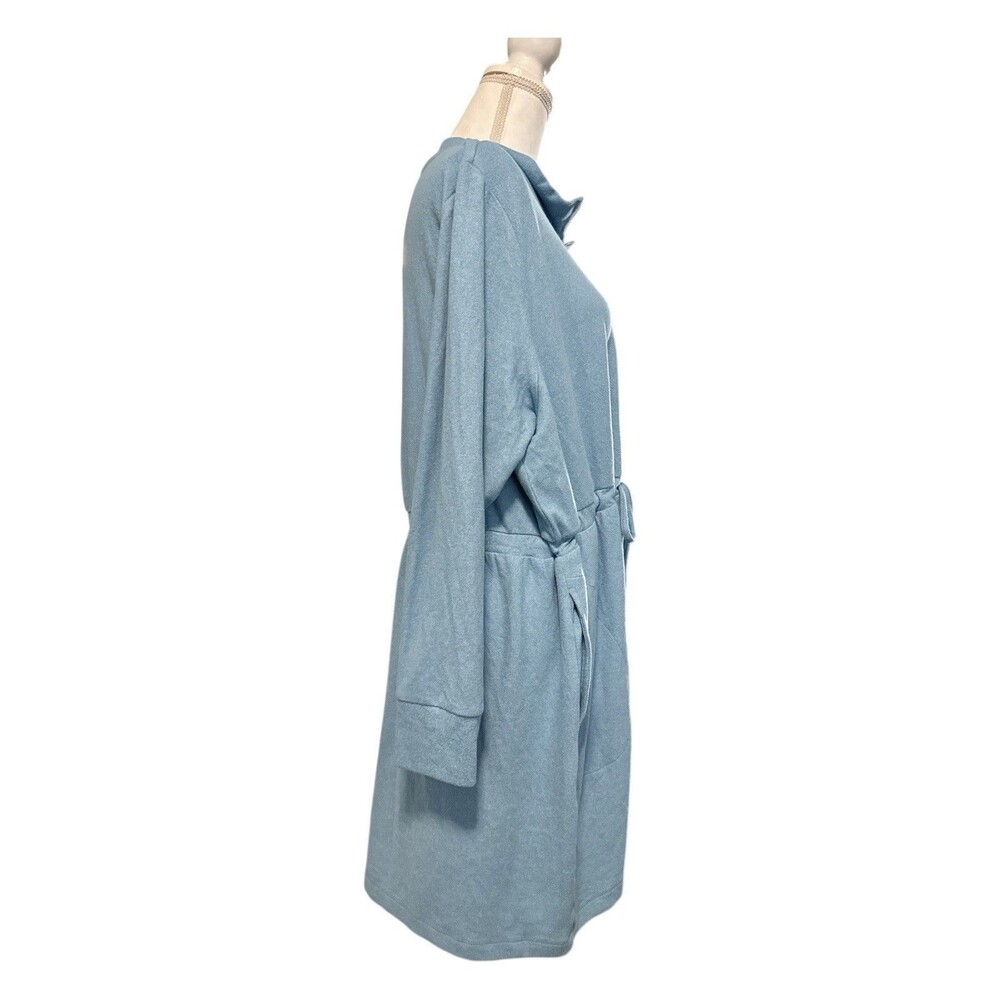 Soft Surroundings Eleve Zip Front Hacci Knit Dress Jacket Blue Drawstring Pocket - Picture 5 of 5